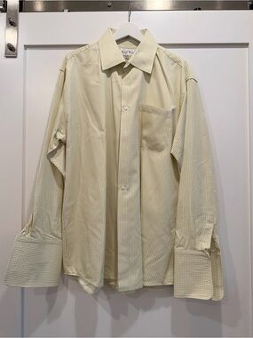 Karl Knox Men’s Dress Shirt 17.5 34/35 Green Check French Cuff Button Up